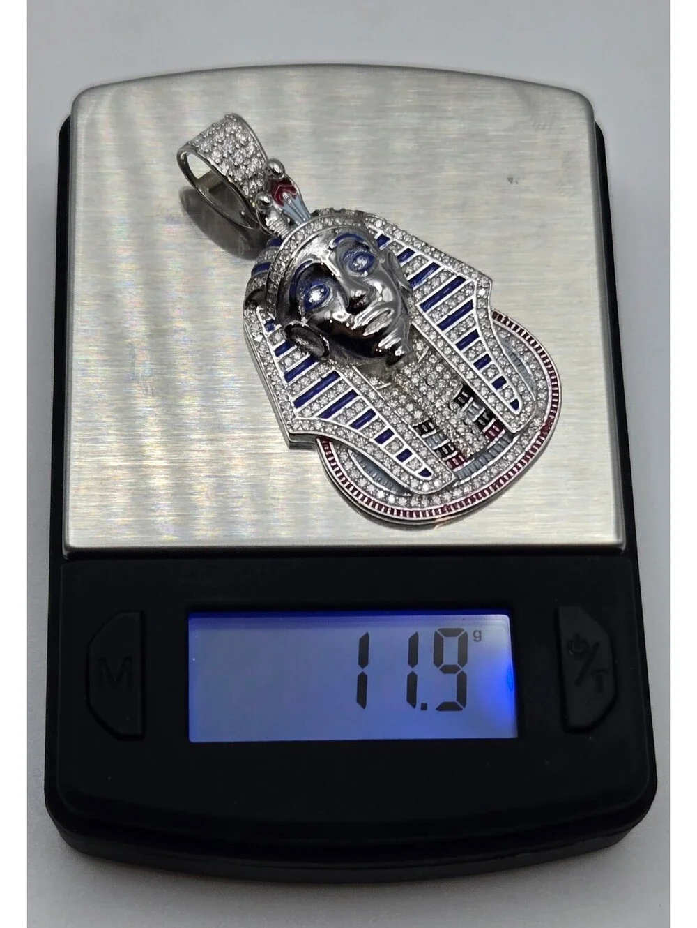 NEW 925 Sterling Silver VVS1 3.0ctw MOISSANITE Egyptian Pharaoh Pendant Enamel